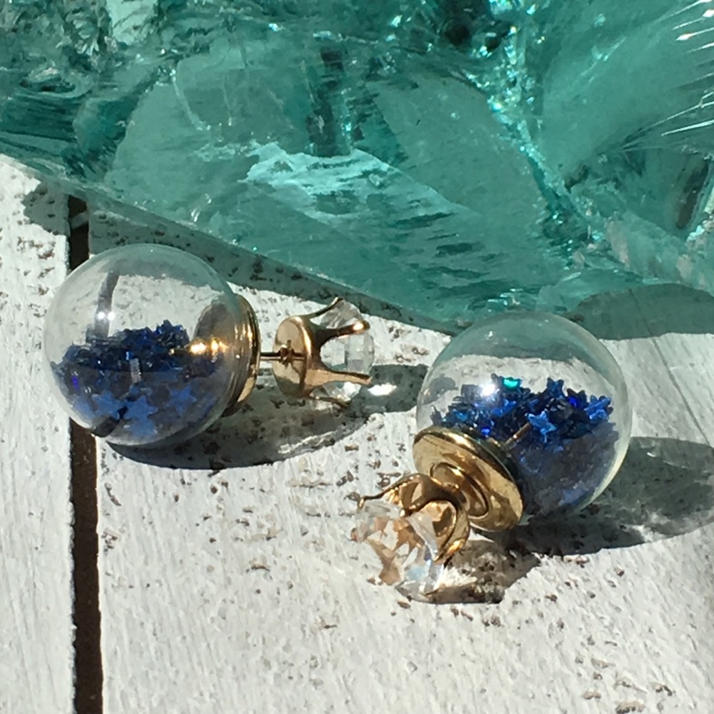 Royal Blue Double Stud Earrings - Picture 3 of 8